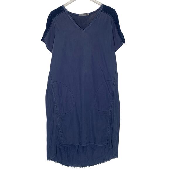 XCVI Dresses & Skirts - XCVI Wearables L Womens Blue Linen Cotton Blend Shirt Dress Breathable Travel